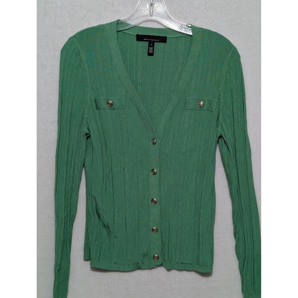 White House Black Market Sweaters - White House Black Market Green Ribbed Button Front Cardigan Sweater S